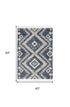 5' X 8' Denim Blue And Ivory Geometric Shag Non Skid Area Rug