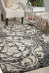 8' X 11' Ivory Charcoal and Gray Floral Distressed Non Skid Area Rug