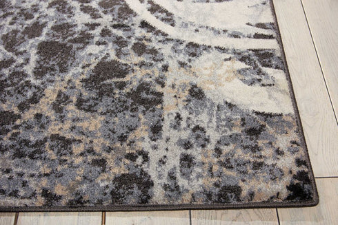 8' X 11' Ivory Charcoal and Gray Floral Distressed Non Skid Area Rug