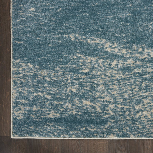 8' X 11' Ivory and Teal Blue Abstract Non Skid Area Rug