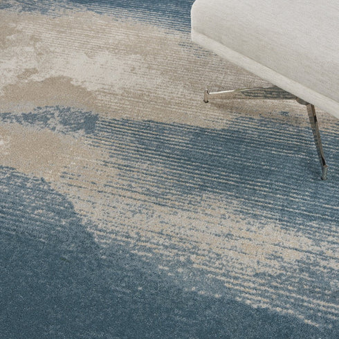 8' X 11' Ivory and Teal Blue Abstract Non Skid Area Rug