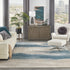8' X 11' Ivory and Teal Blue Abstract Non Skid Area Rug