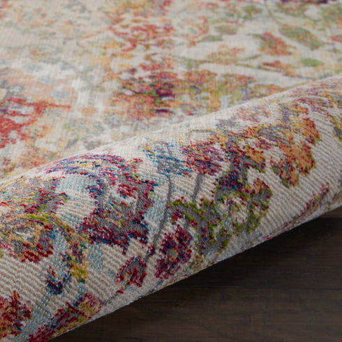 5' X 8' Ivory Gray and Orange Floral Distressed Non Skid Area Rug