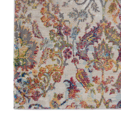 5' X 8' Ivory Gray and Orange Floral Distressed Non Skid Area Rug