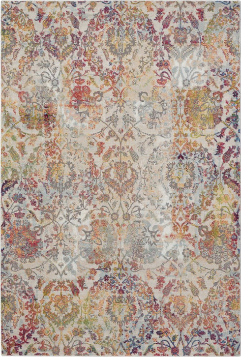 5' X 8' Ivory Gray and Orange Floral Distressed Non Skid Area Rug