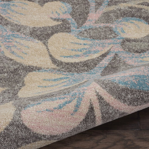 9' X 12' Beige Gray And Blue Botanical Leaves Area Rug