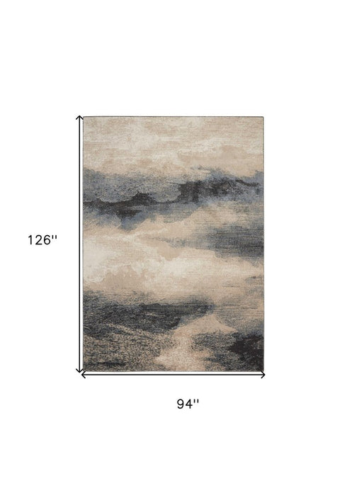 9' X 13' Gray Black and Beige Abstract Non Skid Area Rug