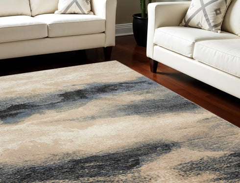 9' X 13' Gray Black and Beige Abstract Non Skid Area Rug