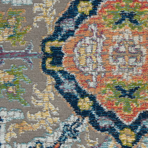 5' X 8' Blue Gray and Green Floral Distressed Non Skid Area Rug