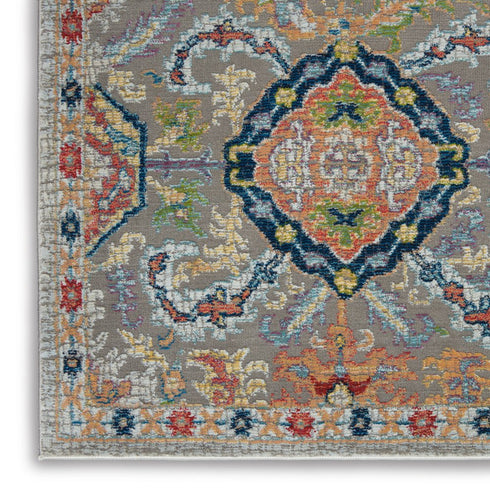 5' X 8' Blue Gray and Green Floral Distressed Non Skid Area Rug