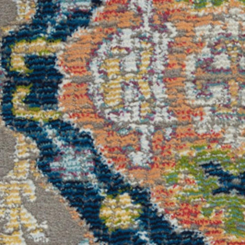 5' X 8' Blue Gray and Green Floral Distressed Non Skid Area Rug