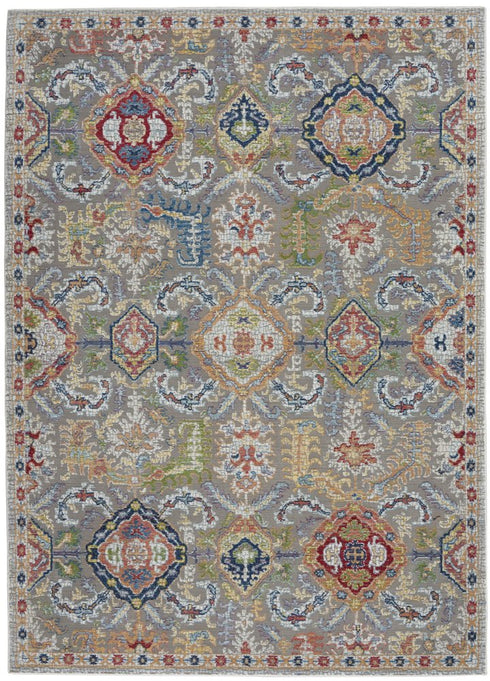 5' X 8' Blue Gray and Green Floral Distressed Non Skid Area Rug