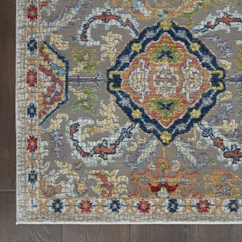 5' X 8' Blue Gray and Green Floral Distressed Non Skid Area Rug