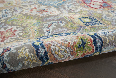 5' X 8' Blue Gray and Green Floral Distressed Non Skid Area Rug