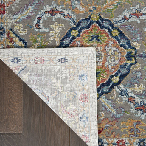 5' X 8' Blue Gray and Green Floral Distressed Non Skid Area Rug