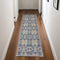 8' Ivory Navy Blue and Yellow Floral Distressed Non Skid Runner Rug