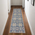 8' Ivory Navy Blue and Yellow Floral Distressed Non Skid Runner Rug