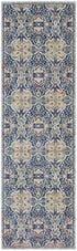 8' Ivory Navy Blue and Yellow Floral Distressed Non Skid Runner Rug
