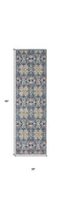 8' Ivory Navy Blue and Yellow Floral Distressed Non Skid Runner Rug