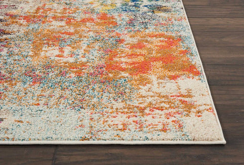 8' X 11' Ivory Pink and Orange Abstract Distressed Non Skid Area Rug