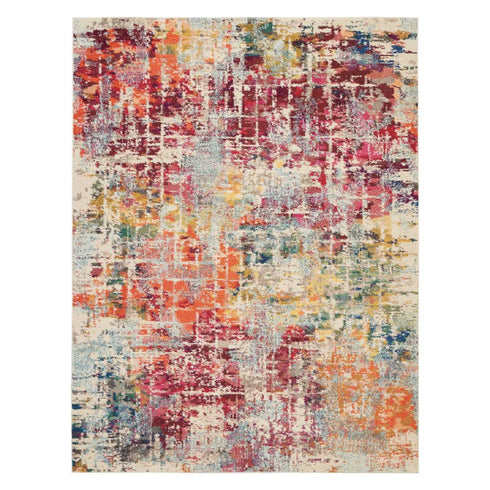 8' X 11' Ivory Pink and Orange Abstract Distressed Non Skid Area Rug