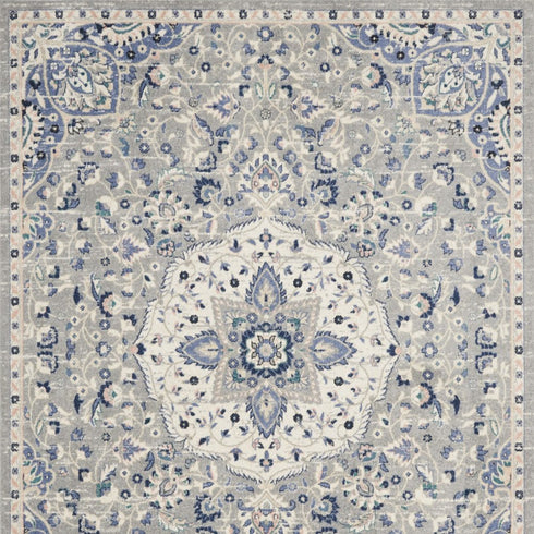 8' X 10' Gray Beige And Blue Floral Medallion Area Rug