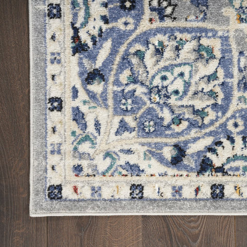 8' X 10' Gray Beige And Blue Floral Medallion Area Rug