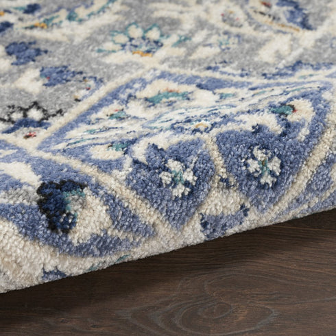 8' X 10' Gray Beige And Blue Floral Medallion Area Rug