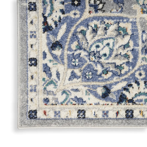 8' X 10' Gray Beige And Blue Floral Medallion Area Rug