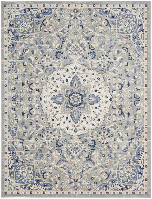 8' X 10' Gray Beige And Blue Floral Medallion Area Rug