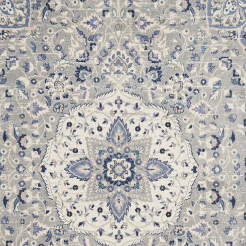 8' X 10' Gray Beige And Blue Floral Medallion Area Rug