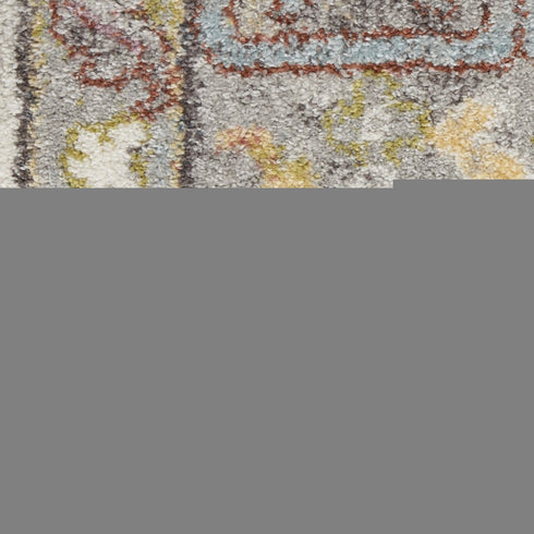 8' Ivory Green and Gray Floral Runner Rug