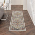 8' Ivory Green and Gray Floral Runner Rug