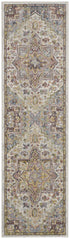 8' Ivory Green and Gray Floral Runner Rug