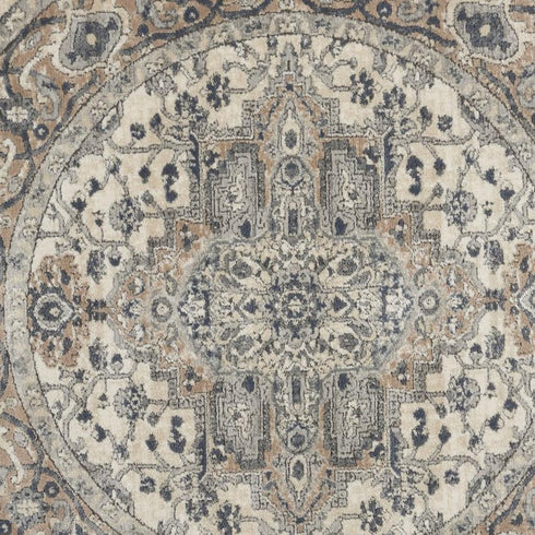 8' Ivory Green and Gray Floral Runner Rug