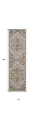 8' Ivory Green and Gray Floral Runner Rug