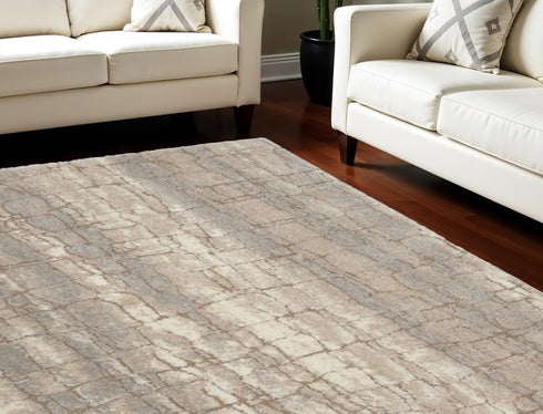 8' X 10' Beige Ivory and Gray Abstract Shag Area Rug