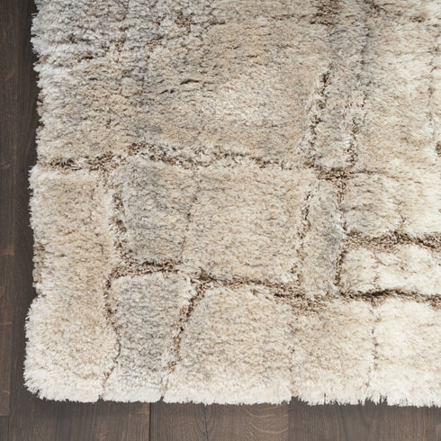 8' X 10' Beige Ivory and Gray Abstract Shag Area Rug