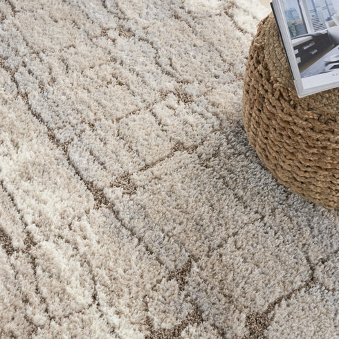 8' X 10' Beige Ivory and Gray Abstract Shag Area Rug