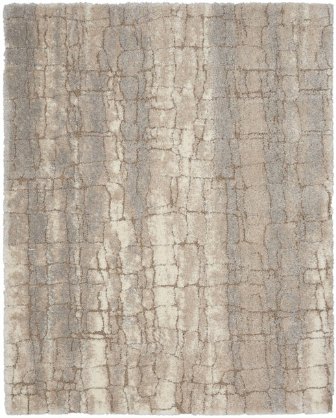 8' X 10' Beige Ivory and Gray Abstract Shag Area Rug