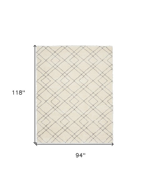 8' X 10' Ivory and Gray Geometric Shag Area Rug