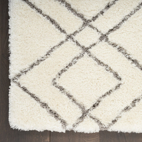 8' X 10' Ivory and Gray Geometric Shag Area Rug