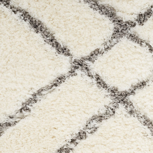 8' X 10' Ivory and Gray Geometric Shag Area Rug