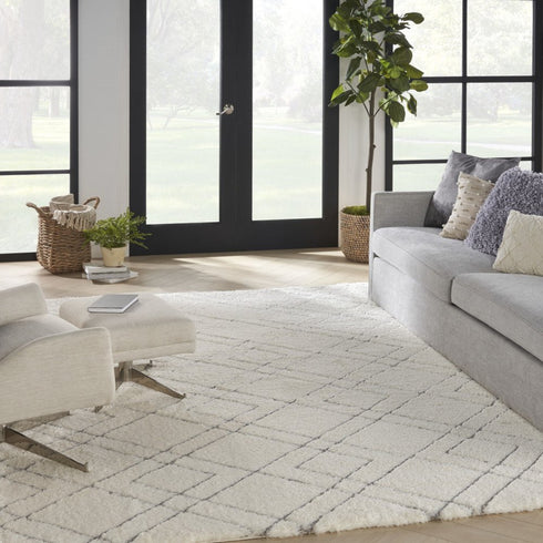 8' X 10' Ivory and Gray Geometric Shag Area Rug