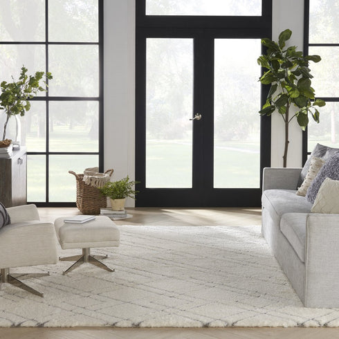 8' X 10' Ivory and Gray Geometric Shag Area Rug