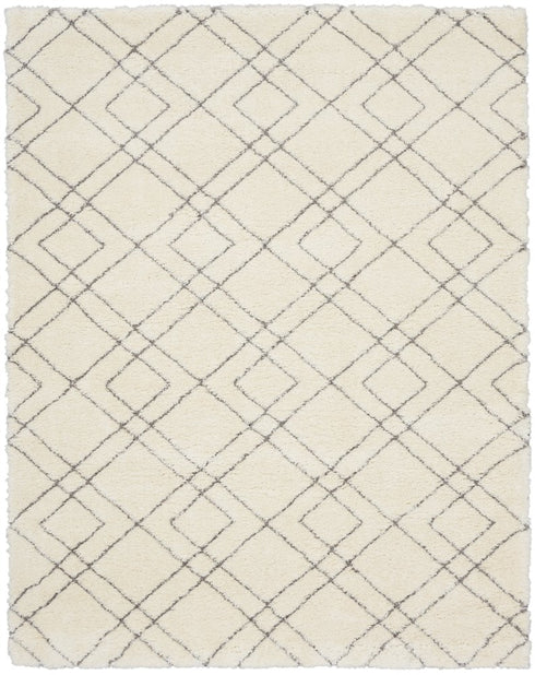 8' X 10' Ivory and Gray Geometric Shag Area Rug