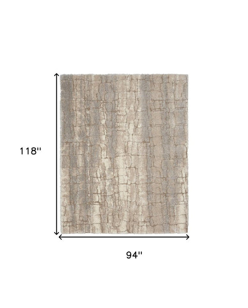 8' X 10' Beige Ivory and Gray Abstract Shag Area Rug