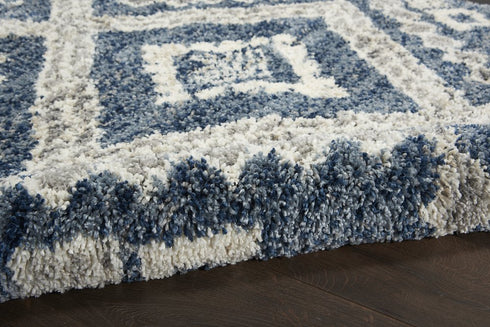 8' X 11' Denim Blue And Ivory Geometric Shag Non Skid Area Rug