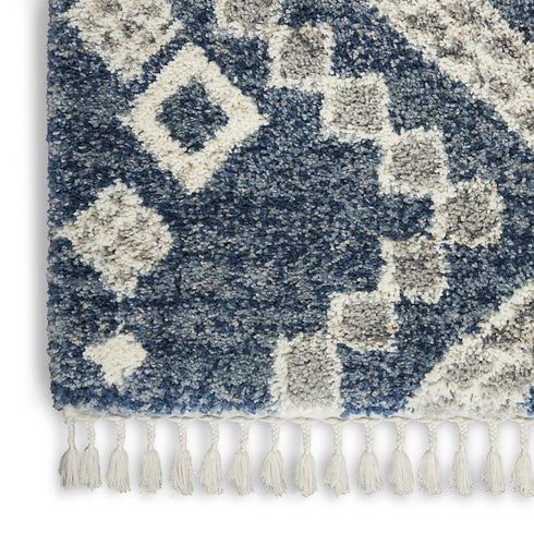 8' X 11' Denim Blue And Ivory Geometric Shag Non Skid Area Rug