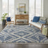 8' X 11' Denim Blue And Ivory Geometric Shag Non Skid Area Rug